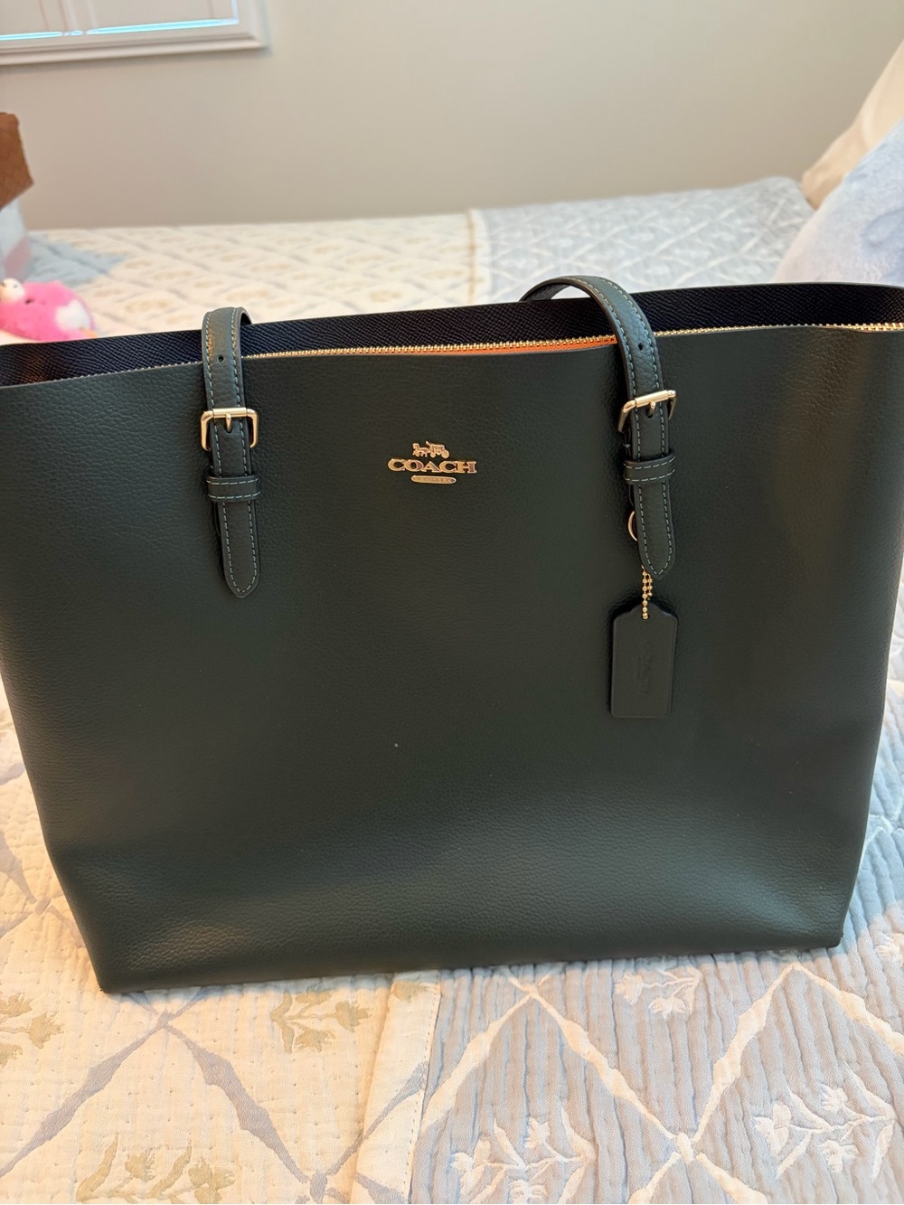 Coach Forest Green Leather Tote with Gold Hardware